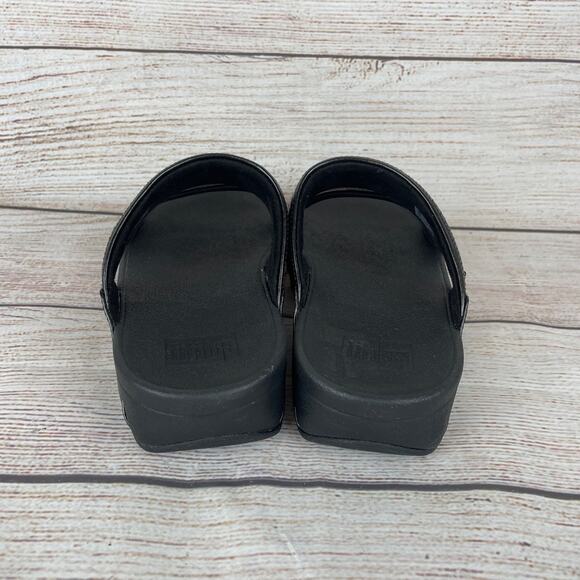 FitFlop Lulu Sequin Slides Womens Size 7 Sandals All Black - Picture 5 of 10
